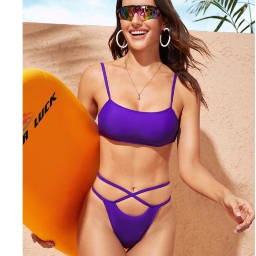 Highcut Criss Cross Bikini w/ Spaghetti Strap Top